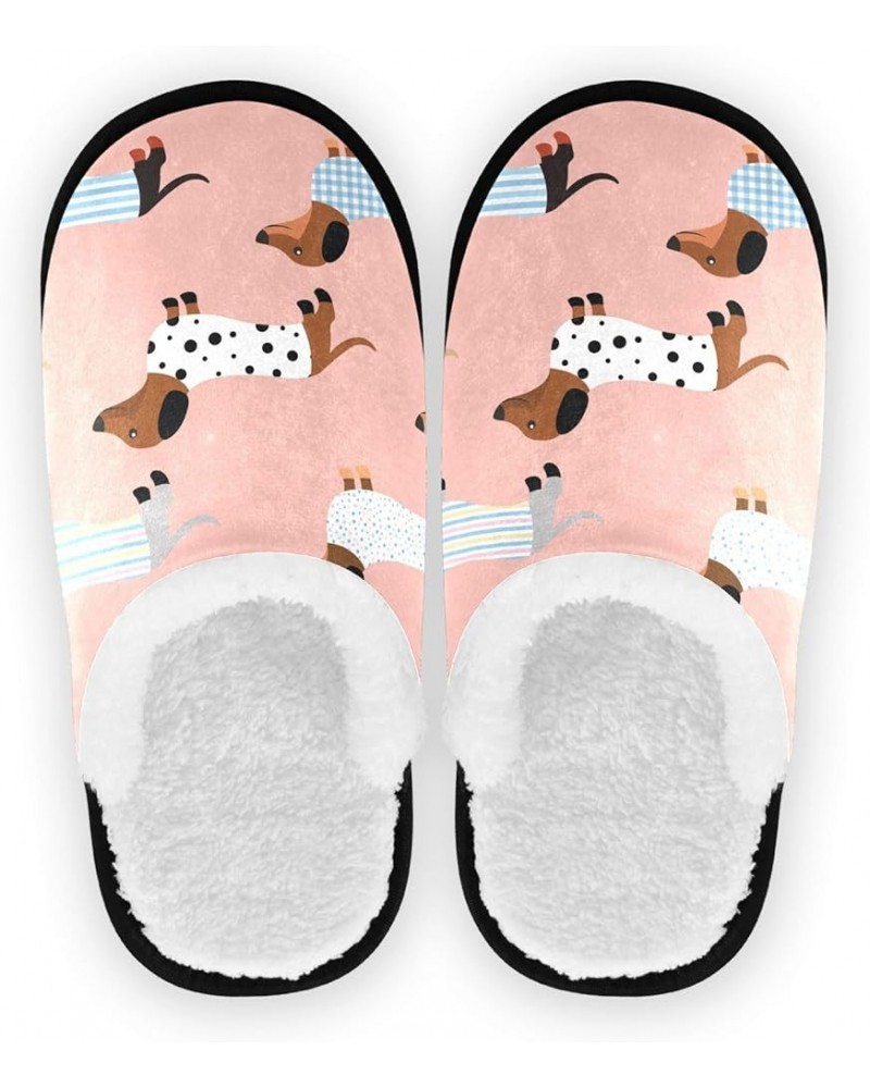 Funny Dachshund Fuzzy Women's Slippers, Cute Dog Medium Fluffy Coral Fleece Travel House Shoes Indoor Outdoor Pattern $10.78 ...