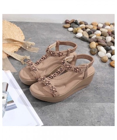 Wedges for Women Dressy Summer, Women's Platform Sandals Cute Boho Roman Flower Decor Elastic Ankle Strap Comfortable Open To...