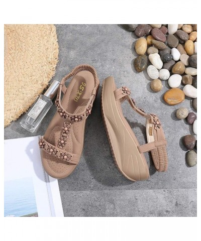 Wedges for Women Dressy Summer, Women's Platform Sandals Cute Boho Roman Flower Decor Elastic Ankle Strap Comfortable Open To...