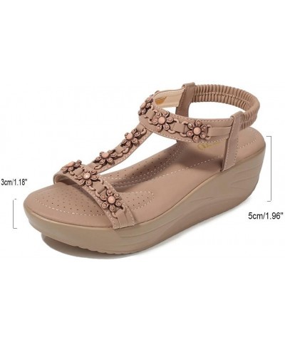 Wedges for Women Dressy Summer, Women's Platform Sandals Cute Boho Roman Flower Decor Elastic Ankle Strap Comfortable Open To...