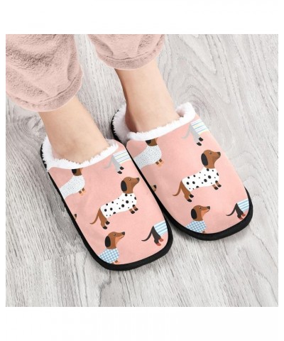 Funny Dachshund Fuzzy Women's Slippers, Cute Dog Medium Fluffy Coral Fleece Travel House Shoes Indoor Outdoor Pattern $10.78 ...