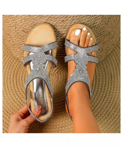 Women's Ankle Strap Two Strap Low Wedges Sandals Beach Bohemian Flats Open Square Toe Flip Flop Shoe 54-zoxro-grey-h $10.01 S...