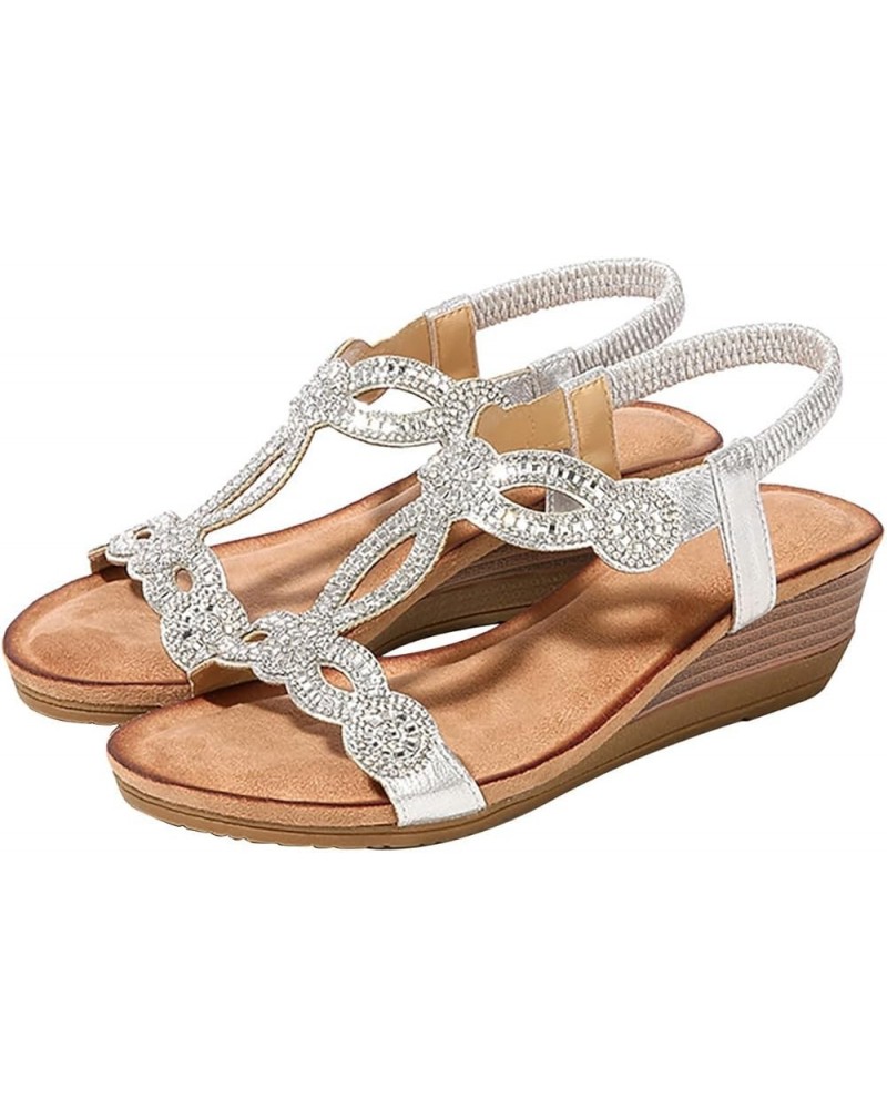 Sandals for Women Casual Women's Plus Size Sandals Fashion Sunflower Roman Slippers Sandals Silver $26.45 Sandals