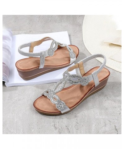 Sandals for Women Casual Women's Plus Size Sandals Fashion Sunflower Roman Slippers Sandals Silver $26.45 Sandals