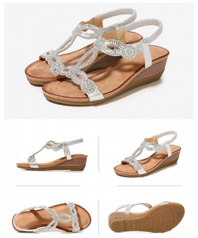 Sandals for Women Casual Women's Plus Size Sandals Fashion Sunflower Roman Slippers Sandals Silver $26.45 Sandals