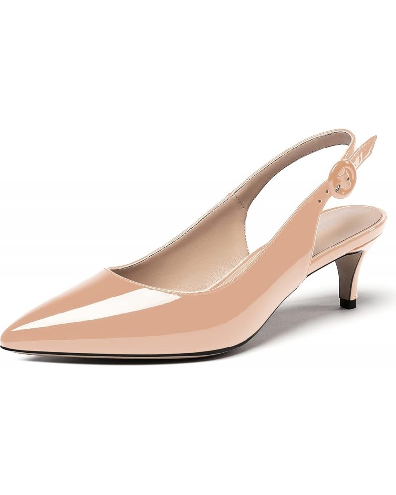 Women's Pointed Toe Slingback Ankle Strap Patent Kitten Low Heel Pumps Office Work Dress Shoes 2 Inch Beige $37.49 Pumps