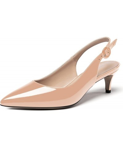 Women's Pointed Toe Slingback Ankle Strap Patent Kitten Low Heel Pumps Office Work Dress Shoes 2 Inch Beige $37.49 Pumps