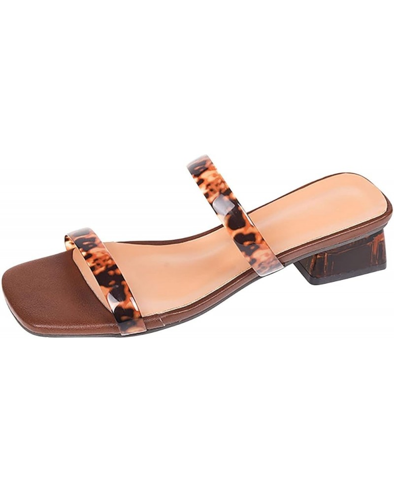 Low Block Heels for Women, Summer Women's High Heels Breathable Lace-up Shoes Casual Toe-knob Sandals Z 12-brown $13.34 Sandals