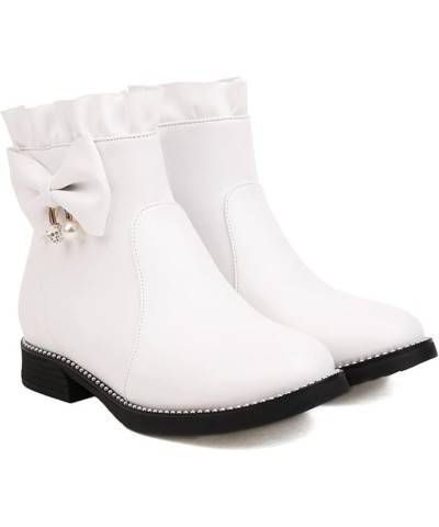 Ankle Shoes Ladies Cute Fashion Bow Solid Color Flat Round Toe Square Heel Short Student Style Boots White $32.47 Boots