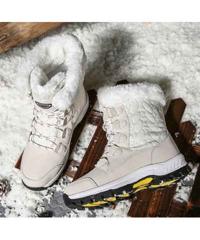 Women's winter waterproof plush and warm snow boots Beige $29.41 Boots