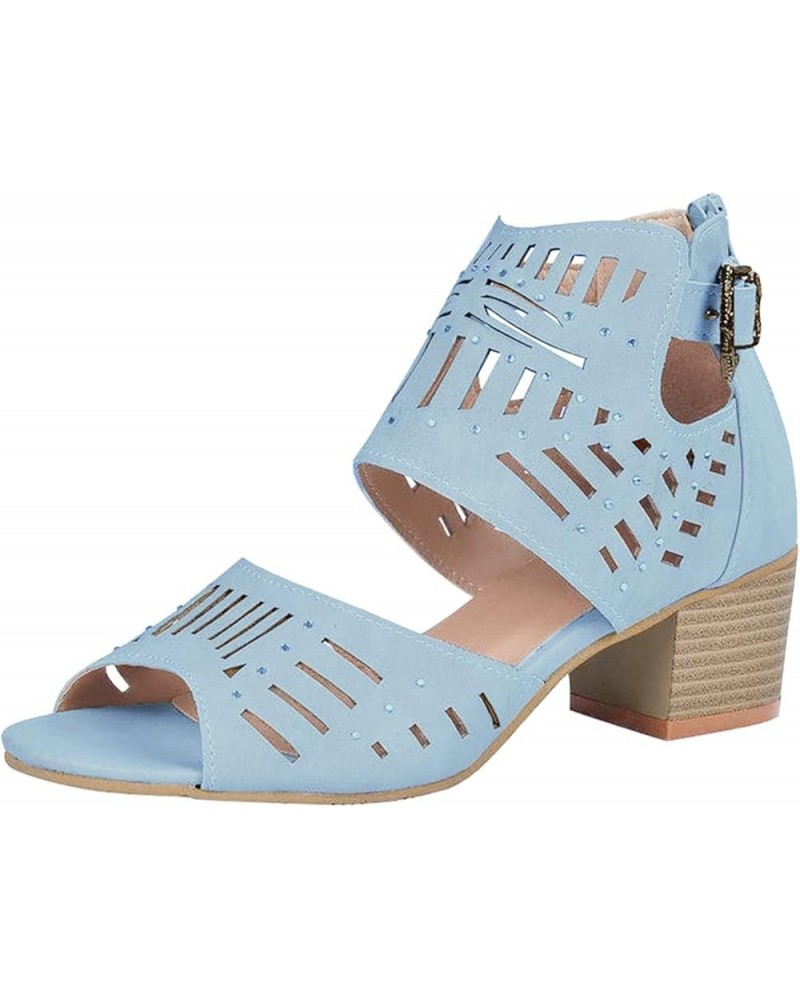 Slide Sandals for Women Ankle Strap Chunky Heel Wedges Sandals Slip On Open Toe Bohemian Sandal 156-ibzwp-blue-g $14.11 Slippers