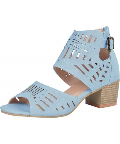 Slide Sandals for Women Ankle Strap Chunky Heel Wedges Sandals Slip On Open Toe Bohemian Sandal 156-ibzwp-blue-g $14.11 Slippers