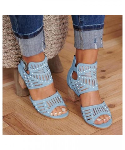 Slide Sandals for Women Ankle Strap Chunky Heel Wedges Sandals Slip On Open Toe Bohemian Sandal 156-ibzwp-blue-g $14.11 Slippers