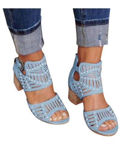 Slide Sandals for Women Ankle Strap Chunky Heel Wedges Sandals Slip On Open Toe Bohemian Sandal 156-ibzwp-blue-g $14.11 Slippers