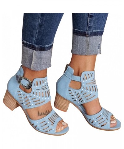 Slide Sandals for Women Ankle Strap Chunky Heel Wedges Sandals Slip On Open Toe Bohemian Sandal 156-ibzwp-blue-g $14.11 Slippers