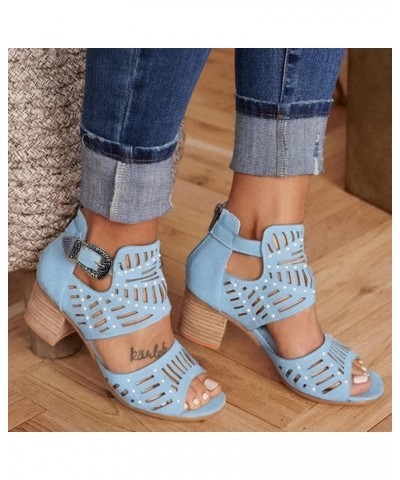 Slide Sandals for Women Ankle Strap Chunky Heel Wedges Sandals Slip On Open Toe Bohemian Sandal 156-ibzwp-blue-g $14.11 Slippers