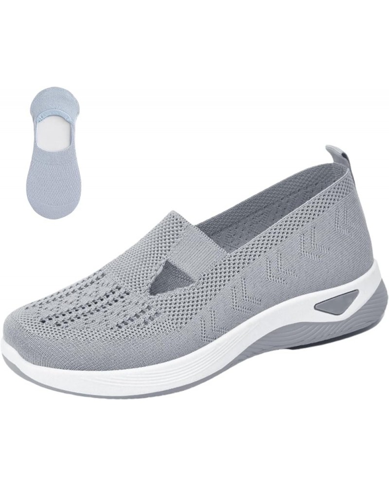 Women's Woven Orthopedic Breathable Soft Shoes, Go Walking Slip On Diabetic Foam Sneaker Grey $14.61 Athletic Shoes