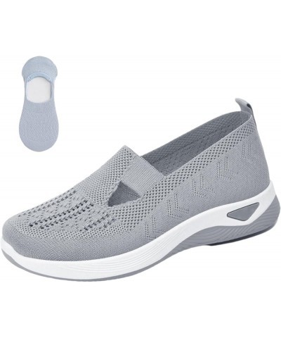 Women's Woven Orthopedic Breathable Soft Shoes, Go Walking Slip On Diabetic Foam Sneaker Grey $14.61 Athletic Shoes