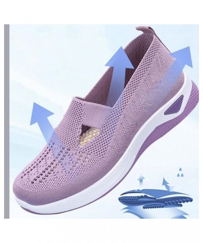 Women's Woven Orthopedic Breathable Soft Shoes, Go Walking Slip On Diabetic Foam Sneaker Grey $14.61 Athletic Shoes