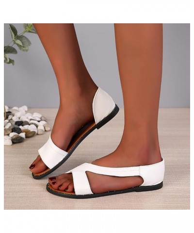 Women's Sandals Summer Fashion Solid Color Leather Casual Sandals Open Toe Slip-on Flat Sandals Comfortable Travel Beach Shoe...