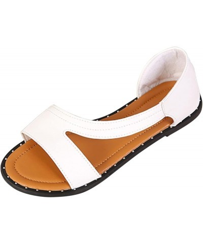 Women's Sandals Summer Fashion Solid Color Leather Casual Sandals Open Toe Slip-on Flat Sandals Comfortable Travel Beach Shoe...