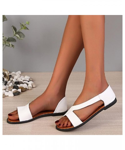 Women's Sandals Summer Fashion Solid Color Leather Casual Sandals Open Toe Slip-on Flat Sandals Comfortable Travel Beach Shoe...