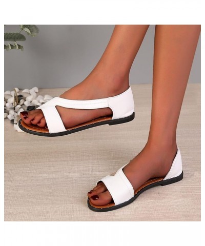 Women's Sandals Summer Fashion Solid Color Leather Casual Sandals Open Toe Slip-on Flat Sandals Comfortable Travel Beach Shoe...