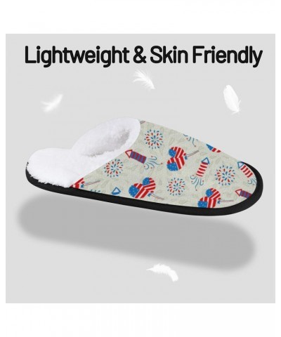 4th Of July Independence Day Travel Plush Slipper for Women Men, Oil Painting Warm Shoes Non-slip Cotton Plush Shoes Indoor W...