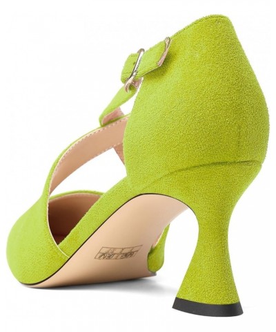 Womens Mid Heel Pointed Toe Pumps Cross-Strap Ankle Strap Buckle Prom Wedding Basic Classic Summer 2.6 Inches Heels Lime Gree...