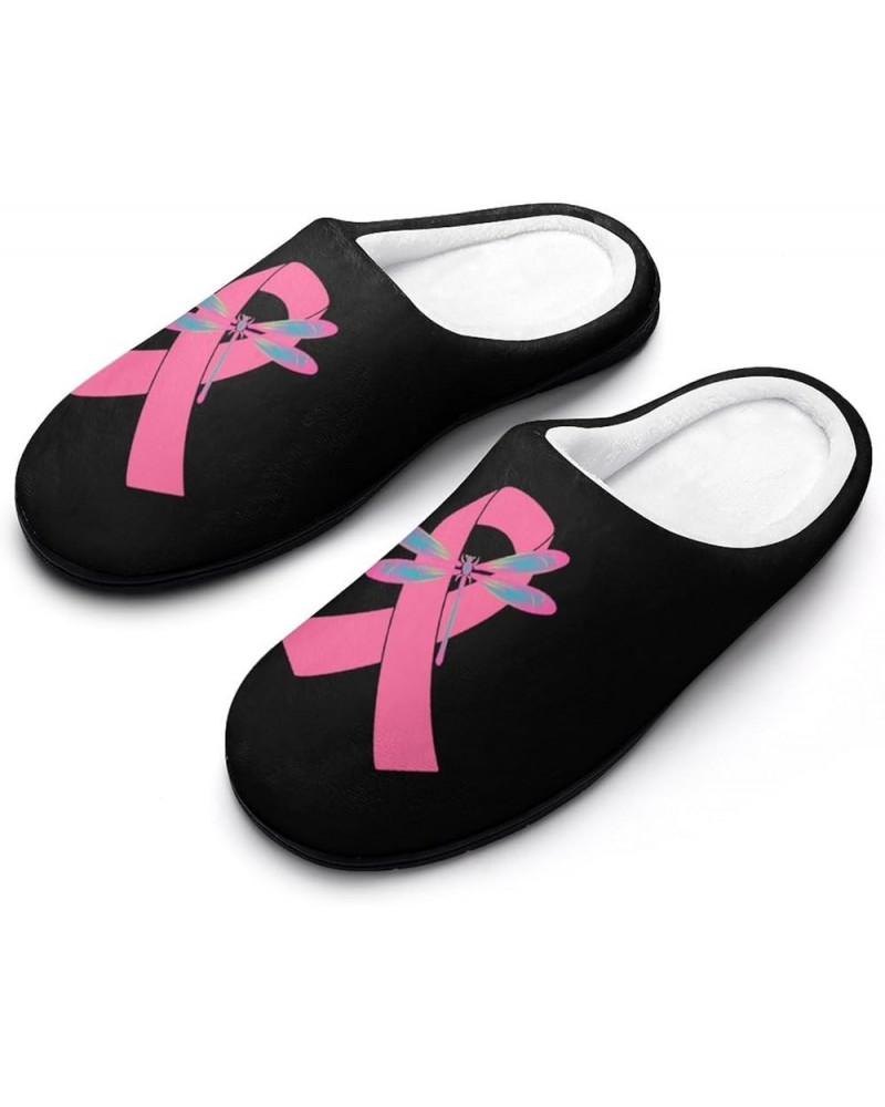 Breast Cancer Ribbon Pink Dragonfly Women's Cotton Slippers Washable Home Slippers Winter Warm Shoes in Outdoor and Indoor 9-...