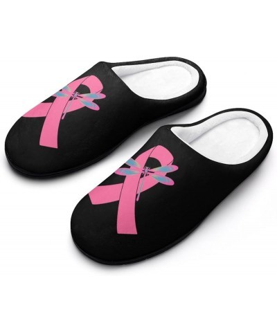 Breast Cancer Ribbon Pink Dragonfly Women's Cotton Slippers Washable Home Slippers Winter Warm Shoes in Outdoor and Indoor 9-...