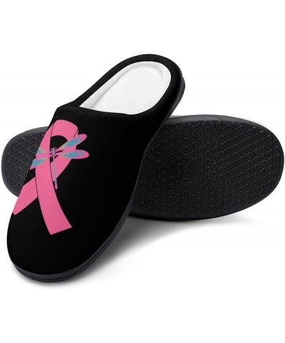 Breast Cancer Ribbon Pink Dragonfly Women's Cotton Slippers Washable Home Slippers Winter Warm Shoes in Outdoor and Indoor 9-...