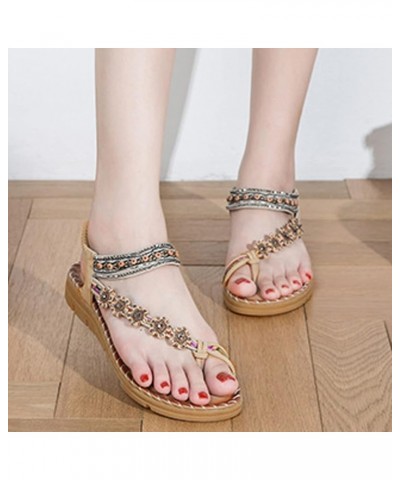 Flat Sandals, Summer Womens Retro Sandals Beach Beaded Metal Rhinestone Pearl Flat Shoes Z 12-beige $11.99 Sandals