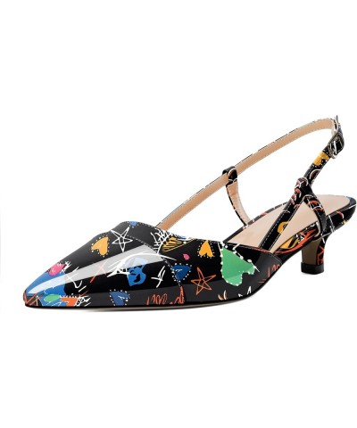 Women Slingback Low Kitten Heel Pumps Cap Pointed Toe Dress Shoes 1.5 Inch Heeled Sandals with Adjustable Strap Multi-color G...