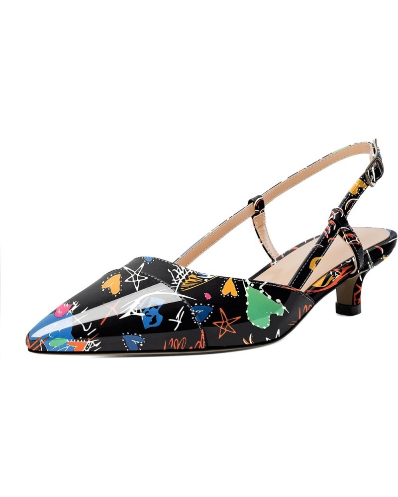 Women Slingback Low Kitten Heel Pumps Cap Pointed Toe Dress Shoes 1.5 Inch Heeled Sandals with Adjustable Strap Multi-color G...