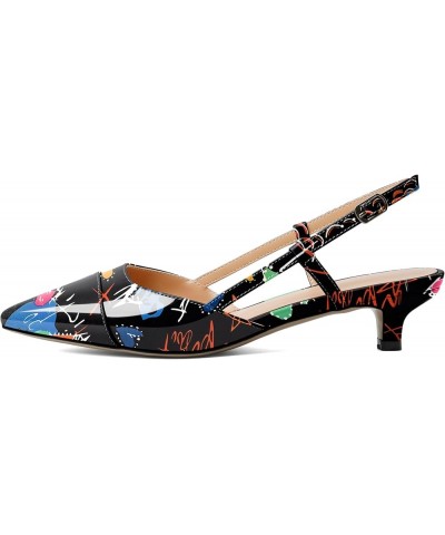 Women Slingback Low Kitten Heel Pumps Cap Pointed Toe Dress Shoes 1.5 Inch Heeled Sandals with Adjustable Strap Multi-color G...