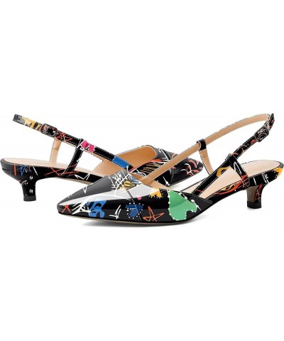 Women Slingback Low Kitten Heel Pumps Cap Pointed Toe Dress Shoes 1.5 Inch Heeled Sandals with Adjustable Strap Multi-color G...