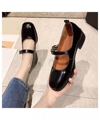 Fashion Autumn Women Casual Shoes Low Heel Thick Heel Buckle Square Toe Solid Color Comfortable Casual Shoes Black $19.14 Boots