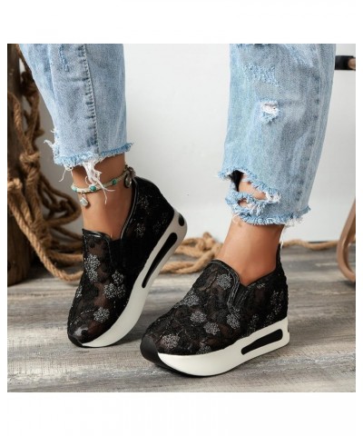 Wedge Sneakers for Women Fashion,White Platform Sneakers for Women,Fashion Sneakers for Women 2024, Outdoor Lace Floral Embro...