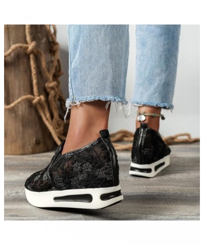 Wedge Sneakers for Women Fashion,White Platform Sneakers for Women,Fashion Sneakers for Women 2024, Outdoor Lace Floral Embro...