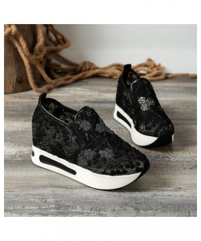 Wedge Sneakers for Women Fashion,White Platform Sneakers for Women,Fashion Sneakers for Women 2024, Outdoor Lace Floral Embro...