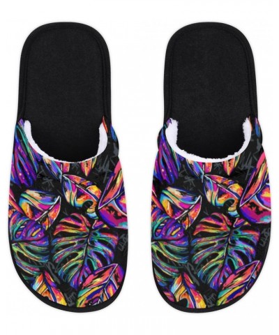 Color Palm Leaf Slippers Home for Women Men Watercolor Warm Soft Anti Skid House Shoes Washable Reusable for Bedroom Kitchen ...