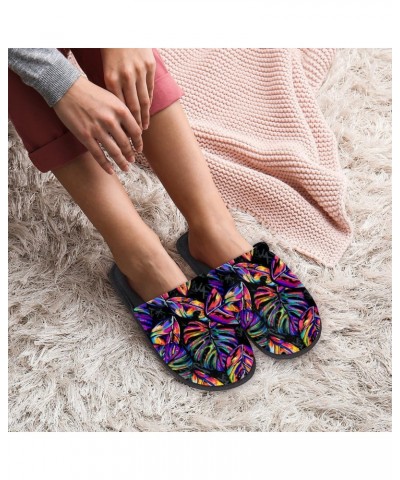 Color Palm Leaf Slippers Home for Women Men Watercolor Warm Soft Anti Skid House Shoes Washable Reusable for Bedroom Kitchen ...