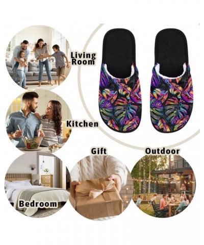 Color Palm Leaf Slippers Home for Women Men Watercolor Warm Soft Anti Skid House Shoes Washable Reusable for Bedroom Kitchen ...