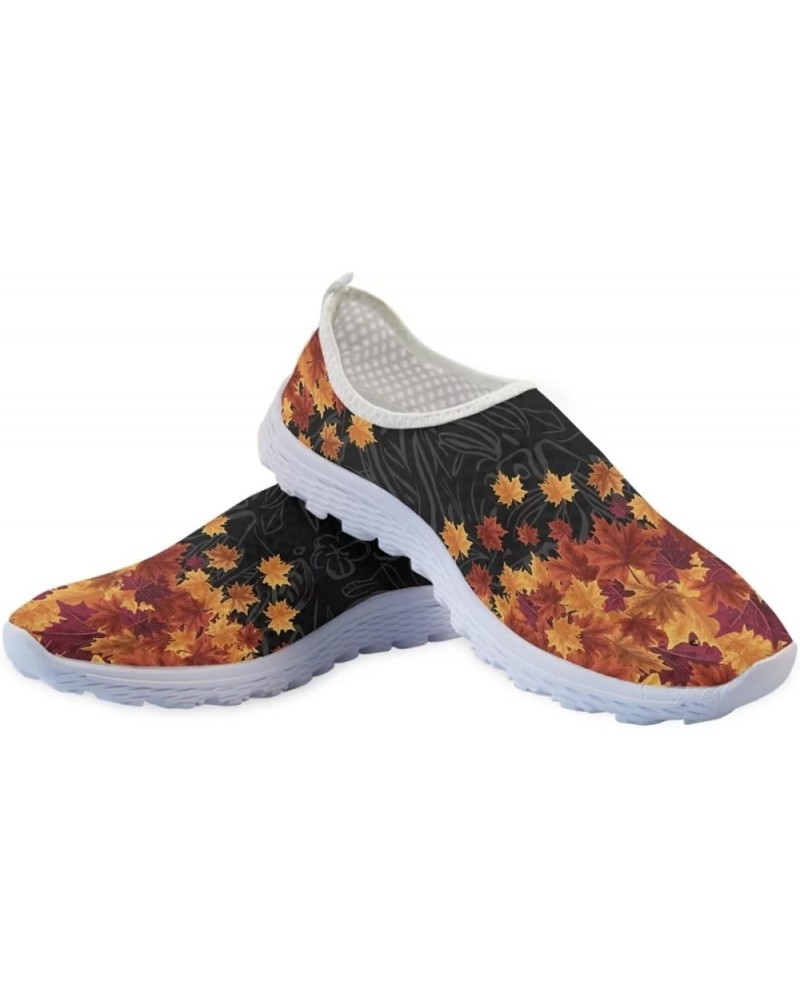 Tennis Shoes Women Slip On Mesh Walking Sneakers Lightweight Breathable Running Casual Shoes Fall Maple Leaf $9.90 Outdoor Shoes