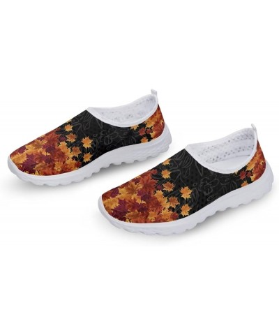 Tennis Shoes Women Slip On Mesh Walking Sneakers Lightweight Breathable Running Casual Shoes Fall Maple Leaf $9.90 Outdoor Shoes