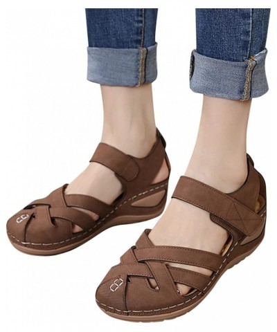 Womens Chunky Heel Sandals Wedding Shoes Roman Shoes Wedges Ankle Sandals Soft Platform Wedge Heel Brown $23.49 Outdoor Shoes