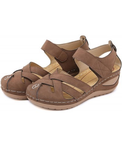 Womens Chunky Heel Sandals Wedding Shoes Roman Shoes Wedges Ankle Sandals Soft Platform Wedge Heel Brown $23.49 Outdoor Shoes