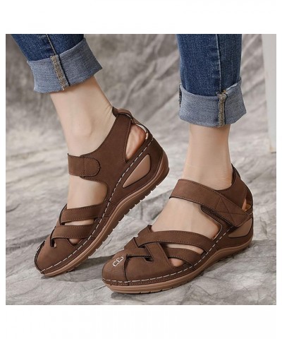 Womens Chunky Heel Sandals Wedding Shoes Roman Shoes Wedges Ankle Sandals Soft Platform Wedge Heel Brown $23.49 Outdoor Shoes