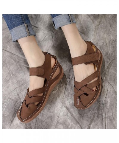 Womens Chunky Heel Sandals Wedding Shoes Roman Shoes Wedges Ankle Sandals Soft Platform Wedge Heel Brown $23.49 Outdoor Shoes